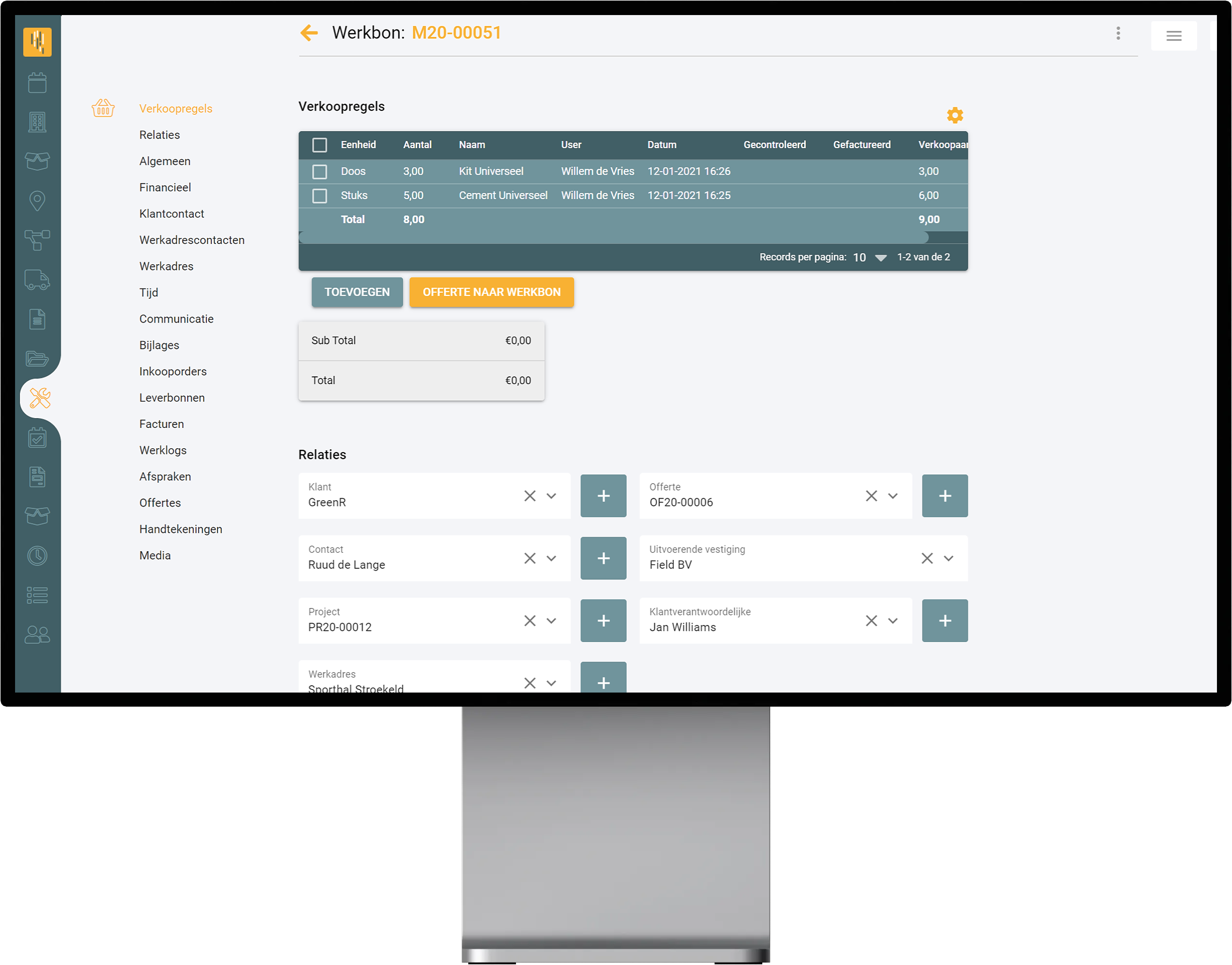 Computerscherm met een kijkje in de yellowQ software