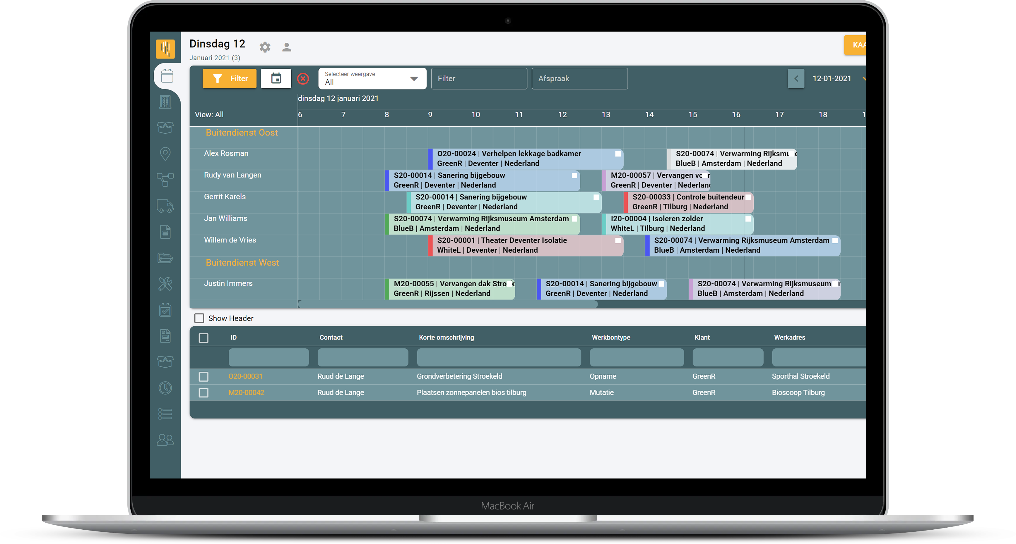 Laptopscherm met het planbord van yellowQ software